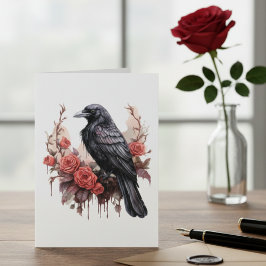 Gothic Raven Notecard – Elegant Rose Stationery Notitiekaartje