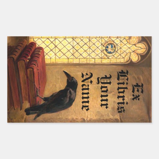 Gothic Raven on middeleeuwse boeken ex libris Sjab Rechthoekige Sticker (Voorkant)