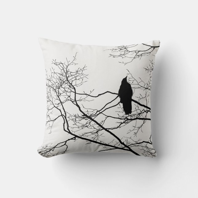 Gothic Raven op een boomtak Pillow Cushion Art Kussen (Voorkant)