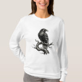 Gothic Raven op Tree Branch - Donkere Halloween T-shirt (Voorkant)
