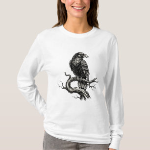 Gothic Raven op Tree Branch - Donkere Halloween T-shirt