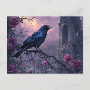 Gothic Raven Paarse Rozen Briefkaart