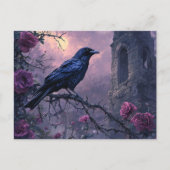 Gothic Raven Paarse Rozen Briefkaart (Voorkant)
