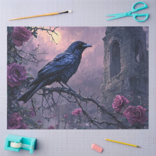 Gothic Raven Paarse Rozen Decoupage Tissuepapier (Craft)