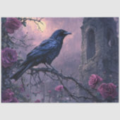 Gothic Raven Paarse Rozen Decoupage Tissuepapier (Voorkant)