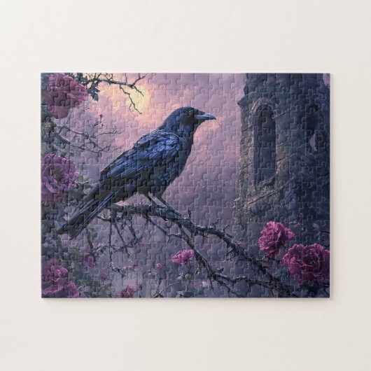 Gothic Raven Paarse Rozen Legpuzzel (Horizontaal)