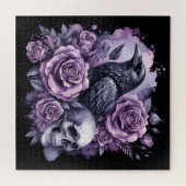 Gothic Raven Paarse Rozen Schedel Legpuzzel (Horizontaal)