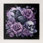 Gothic Raven Paarse Rozen Schedel Legpuzzel (Verticaal)