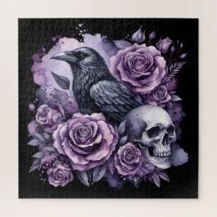 Gothic Raven Paarse Rozen Schedel Legpuzzel