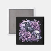 Gothic Raven Paarse Rozen Schedel Magneet (Voorkant / Achterkant)
