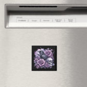 Gothic Raven Paarse Rozen Schedel Magneet (Insitu (Vaatwasser))