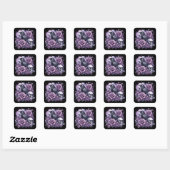 Gothic Raven Paarse Rozen Schedel Vierkante Sticker (Vel)