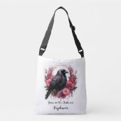 Gothic Raven Pink Floral Dark Academia Crossbody Tas (Voorkant)
