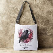 Gothic Raven Pink Floral Dark Academia Crossbody Tas