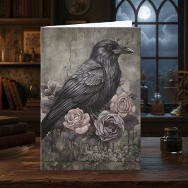 Gothic Raven Pink Floral Dark Academia Kaart