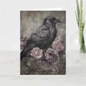 Gothic Raven Pink Floral Dark Academia Kaart (Voorkant)