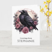 Gothic Raven Pink Rose Dark Academia Kaart (Gele Bloem)
