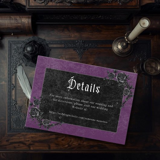 Gothic Raven Purple Darkly Ever After Wedding Informatiekaartje