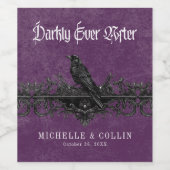 Gothic Raven Purple Darkly Ever After Wedding Wijn Etiket (Enkel label)