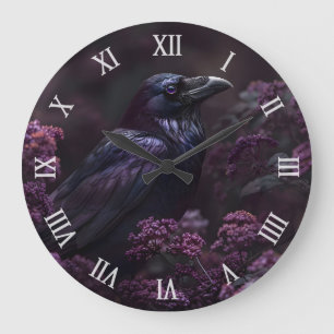 Gothic Raven Purple Flowers Grote Klok