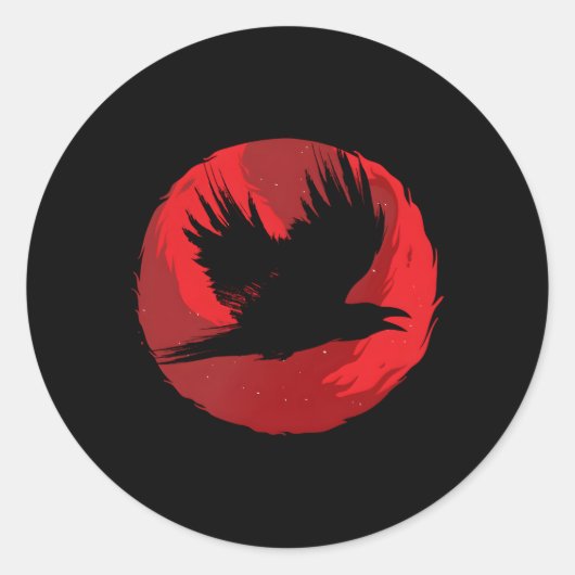 Gothic Raven Red Moon Black Crow Ronde Sticker (Voorkant)