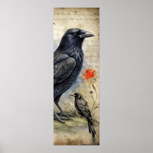 Gothic Raven Rood & Roos Poster (Voorkant)