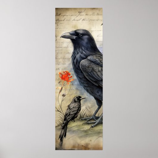 Gothic Raven Rood & Roos Poster (Voorkant)