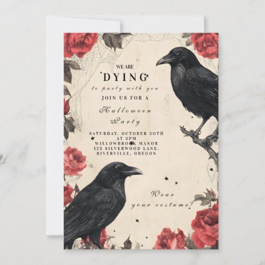 Gothic Raven Roos Halloween Party Kaart (Voorkant)