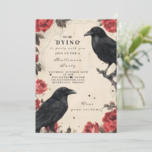 Gothic Raven Roos Halloween Party Kaart (Staand voorkant)
