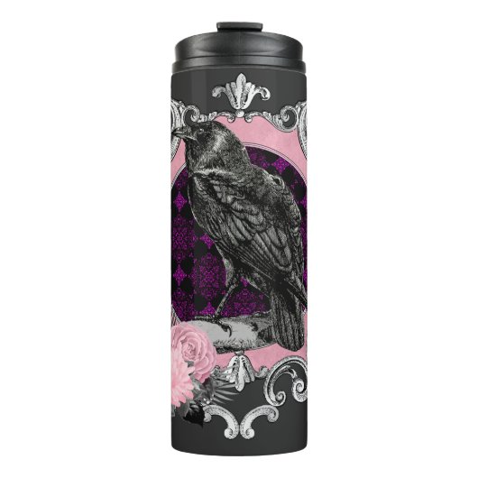 Gothic Raven Roos Lijst Thermosbeker (Voorkant)