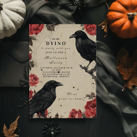 Gothic Raven Rose Halloween-feest Kaart