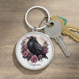 Gothic Raven Rose Keychain - Dark Academia Charm