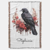 Gothic Raven Rose Throw Blanket Deken (Voorkant Verticaal)
