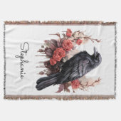 Gothic Raven Rose Throw Blanket Deken (Voorkant)