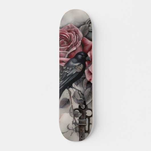 Gothic Raven & Roses Skateboard (Voorkant)