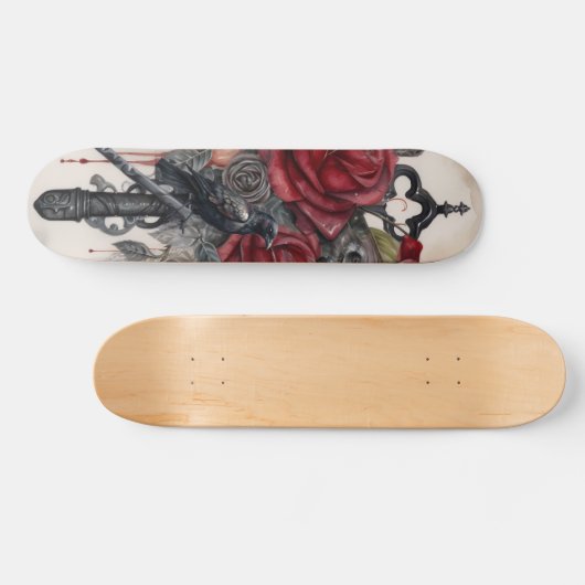 Gothic Raven & Roses Skateboard (Horizontaal)
