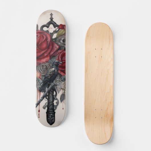 Gothic Raven & Roses Skateboard  (Voorkant)