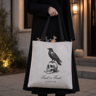 Gothic Raven Schedel Halloween Trick or Treat Tote Bag