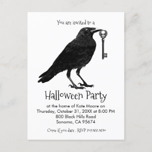 Gothic Raven Skelet Key Halloween Party Uitnodiging Briefkaart