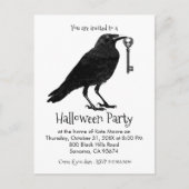 Gothic Raven Skelet Key Halloween Party Uitnodiging Briefkaart (Voorkant)