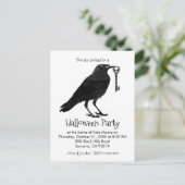 Gothic Raven Skelet Key Halloween Party Uitnodiging Briefkaart (Staand voorkant)