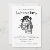 Gothic Raven Skull Halloween Invitation Kaart (Voorkant)