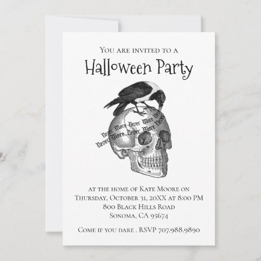 Gothic Raven Skull Halloween Invitation Kaart (Voorkant)