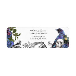 Gothic Raven & Skull Paars Return Address Etiket