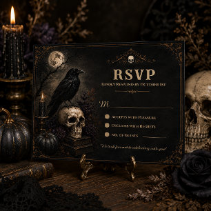 Gothic Raven Skull Volle Maan RSVP Kaartje