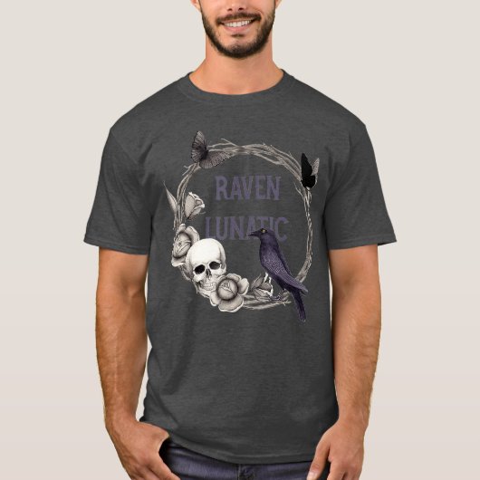 Gothic Raven Skulls and Flowers Raven Lunatic T-shirt (Voorkant)
