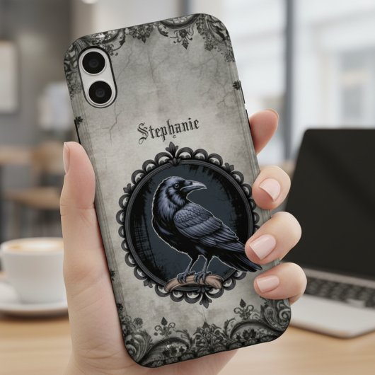 Gothic Raven Spiral iPhone 16 Hoesje