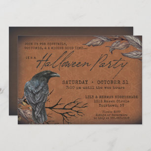 Gothic  Raven Spooky Halloween Invitation Kaart