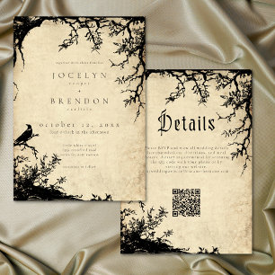 Gothic Raven Tree Gravure Parchment Tane Trouw Kaart
