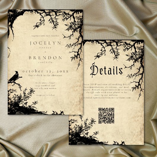 Gothic Raven Tree Gravure Parchment Tane Trouw Kaart